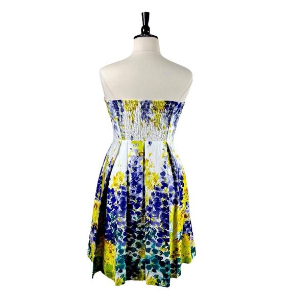Muse Strapless Fit Flare Dress Pockets Yellow Purple Floral Women’s Plus Size 14 - Picture 5 of 14